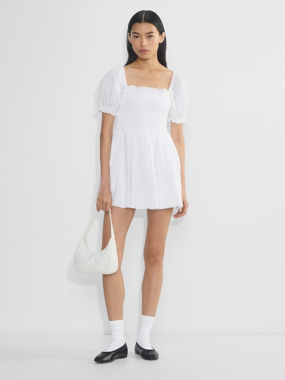 Aritzia Sunday Best Tessa Poplin Dress White Puff Sleeve Mini Dress Size S NWT
